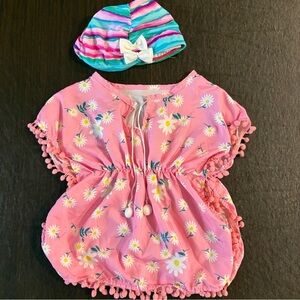 Baby Pink Floral Swim Coverup and Swimcap